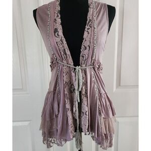 Boho Lace Vest S Fairy Grunge Victorian Goth Steampunk Layered Ruffle Dusty Plum